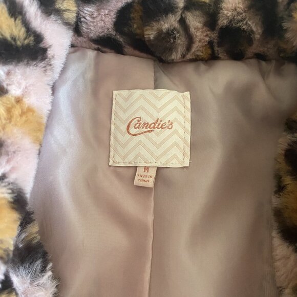 Candies Juniors Medium Pink Brown Faux Leopard Fur Jacket Coat Y2K - Picture 7 of 9